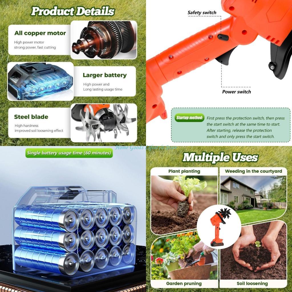 Garden Tiller Mini - E74E Draadloze Mini-helmstok 21V 235rpm Tuincultivator