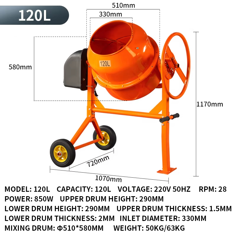 Concrete Mixer Small - 120L Voedermenger Compacte Cement- en Betonmenger