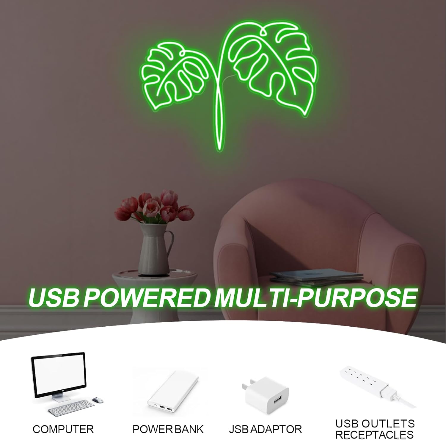 Monstera Leaf Neon Sign USB-aa - Outdoor Power And Plant recensie en prijs